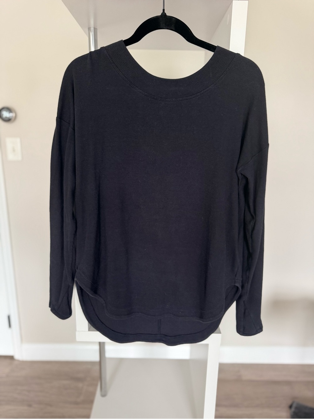 Athleta Black Ribbed Crewneck Long Sleeve Top